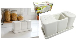 Przyprawnik solniczka pieprzniczka ceramiczny 13 x 7 x 5 cm kpl 3 el. BIAŁY FALA CEK-50510
