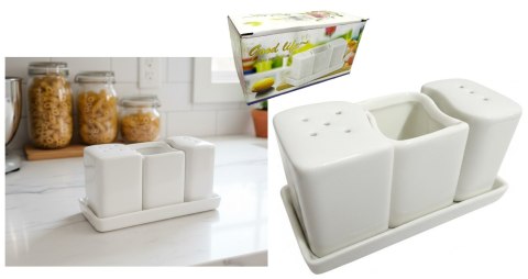 Przyprawnik solniczka pieprzniczka ceramiczny 13 x 7 x 5 cm kpl 3 el. BIAŁY FALA CEK-50510