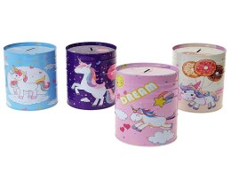 Skarbonka duża metalowa puszka 15 x 13,5cm wzór jednorożce