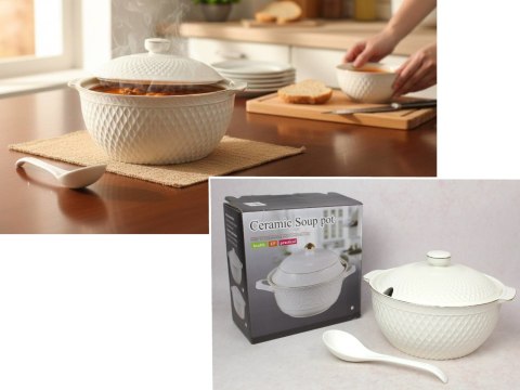 Waza ceramiczna z pokrywką i łyżką wzór fala złoty pas 24 x 18 cm CEK-50538