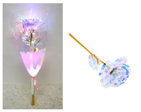 Wieczna róża plastikowa świecąca w folii 48 x 15cm holograficzna VAK2404W