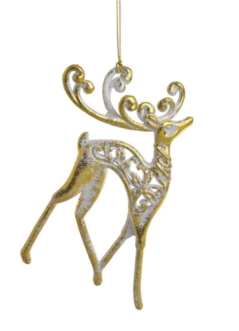 Zawieszka świąteczna z przecierką jeleń z tworzywa sztucznego 7cm x 13cm 9CAN9357_WGLD