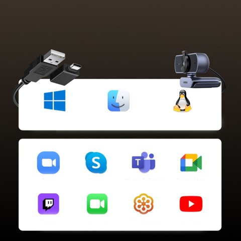 Kamera internetowa do wideokonferencji 2 mikrofony USB 4K Ultra HD - szara