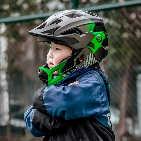 Kask rowerowy dziecięcy z odpinaną szczęką rozmiar M 54-57cm - zielony