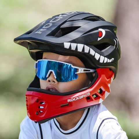 Kask rowerowy dziecięcy z odpinaną szczęką rozmiar M 54-58cm - czarny rekin