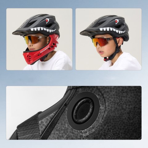 Kask rowerowy dziecięcy z odpinaną szczęką rozmiar S 48-52cm - czarny rekin