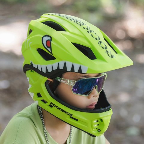 Kask rowerowy dziecięcy z odpinaną szczęką rozmiar S 48-52cm - zielony rekin