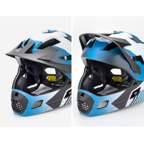 Kask rowerowy dziecięcy z odpinaną szczęką rozmiar S 48-54cm - niebieski
