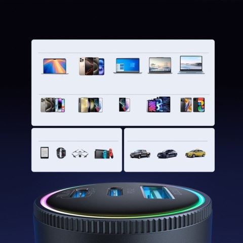 Ładowarka samochodowa USB-A USB-C z kablem 145W - ciemnoszara