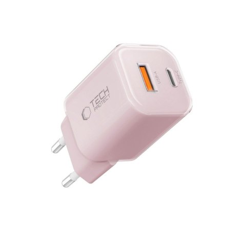 Ładowarka sieciowa USB-A USB-C PD 33W QC - różowa