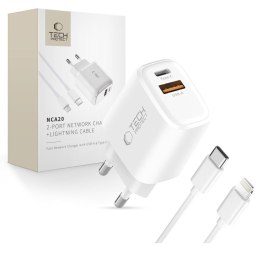 Ładowarka sieciowa USB-A USB-C z kablem USB-C iPhone Lightning NCA20 PD QC 20W - biała