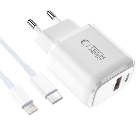 Ładowarka sieciowa USB-A USB-C z kablem USB-C iPhone Lightning NCA20 PD QC 20W - biała