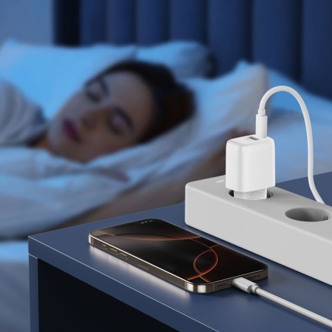 Ładowarka sieciowa USB-A USB-C z kablem USB-C iPhone Lightning NCA20 PD QC 20W - biała