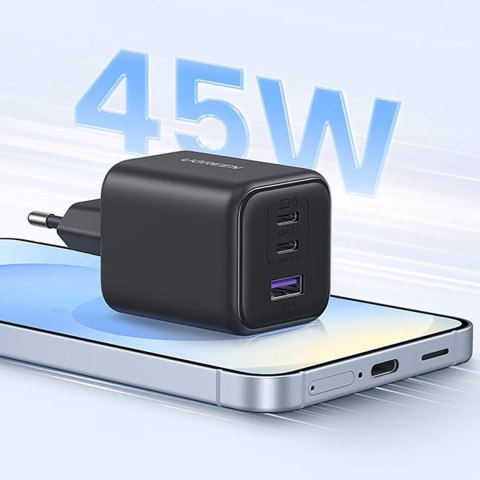 Ładowarka sieciowa USB-C USB-A GaN X527 45W - czarna