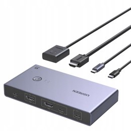 Przełącznik 2 komputery 1 monitor KVM USB-C HDMI 4K 60Hz - szary