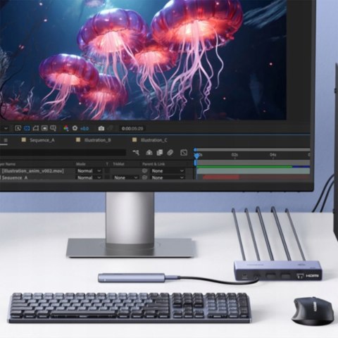 Przełącznik 2 komputery 1 monitor KVM USB-C HDMI 4K 60Hz - szary