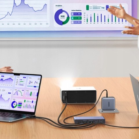 Przełącznik 2 komputery 1 monitor KVM USB-C HDMI 4K 60Hz - szary