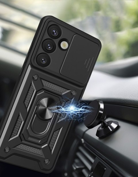 Etui pancerne z osłoną aparatu ringiem do Samsung Galaxy S25 Hybrid Armor Camshield - czarne