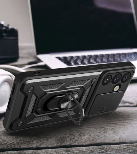 Etui pancerne z osłoną aparatu ringiem do Samsung Galaxy S25 Hybrid Armor Camshield - czarne