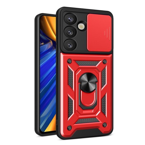 Etui pancerne z osłoną aparatu ringiem do Samsung Galaxy S25 Hybrid Armor Camshield - czerwone