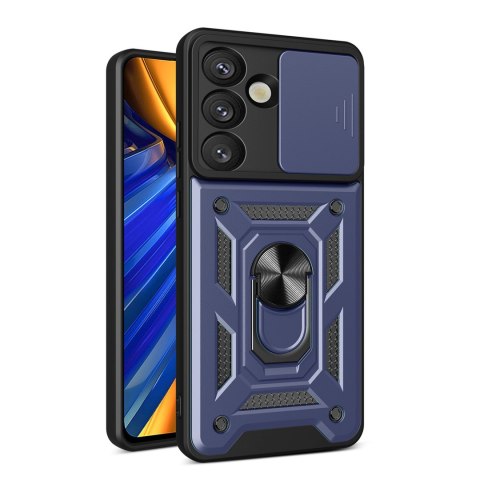 Etui pancerne z osłoną aparatu ringiem do Samsung Galaxy S25 Hybrid Armor Camshield - niebieskie