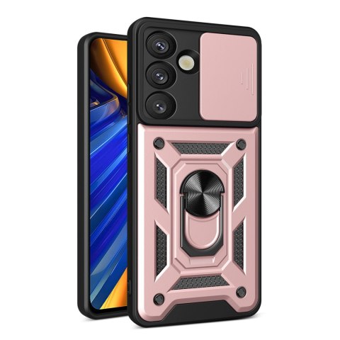Etui pancerne z osłoną aparatu ringiem do Samsung Galaxy S25 Hybrid Armor Camshield - różowe