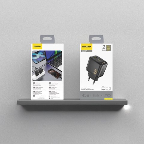 Ładowarka sieciowa 2xUSB-C GaN PD 45W - czarna