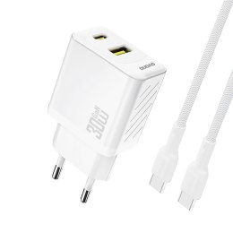 Ładowarka sieciowa USB-A USB-C z kablem USB-C GaN PD 30W - biała