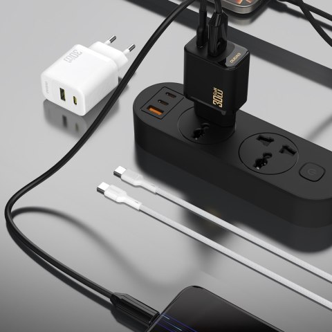 Ładowarka sieciowa USB-A USB-C z kablem USB-C GaN PD 30W - biała