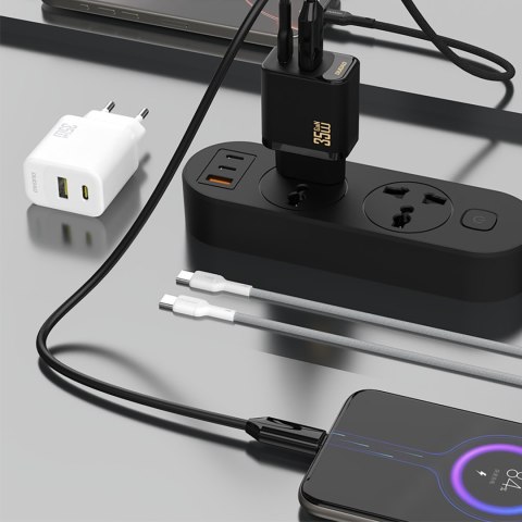 Ładowarka sieciowa USB-A USB-C z kablem USB-C PD QC 35W - biała