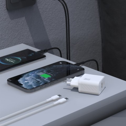 Ładowarka sieciowa USB-A USB-C z kablem USB-C PD QC 35W - biała