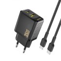 Ładowarka sieciowa USB-A USB-C z kablem USB-C PD QC 35W - czarna