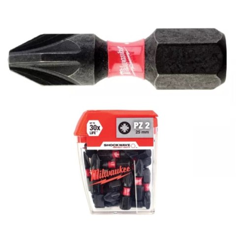 BIT, GROT, KOŃCÓWKA SHOCKWAVE PZ2 25MM 25 SZT. MILWAUKEE