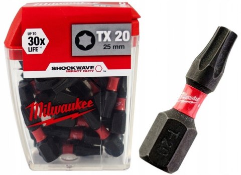 BIT, GROT, KOŃCÓWKA TORX TX20 25MM 25 SZT. MILWAUKEE