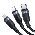 Kabel przewód 3w1 USB-A - Lightning USB-C MicroUSB 1.2m - czarny