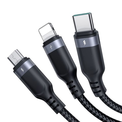 Kabel przewód 3w1 USB-A - Lightning USB-C MicroUSB 1.2m - czarny