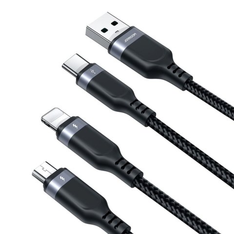 Kabel przewód 3w1 USB-A - Lightning USB-C MicroUSB 1.2m - czarny