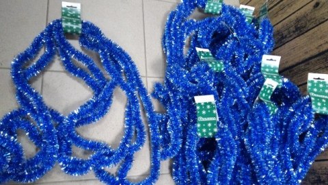 Łańcuch choinkowy NIEBIESKI Z KOŃCÓWKĄ SREBRNĄ fi-25 6m