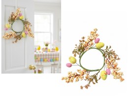 Wianek dekoracyjny z jajkami 25 cm żółto różowy EAA-2412