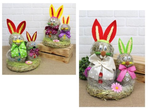 Zając z siana rodzina na kole filcowe uszy kokarda w kropki 38cm DY-018116