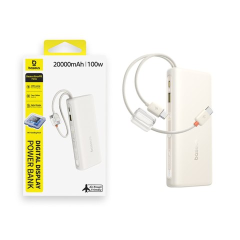 Powerbank 20000mAh 100W z wyświetlaczem dwoma kablami USB-C - beżowy