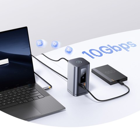 HUB Stacja dokująca 11w1 USB-C HDMI DP USB-A USB-C RJ45 PD mini jack 3.5mm ładowarka EU - szara
