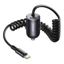Ładowarka samochodowa USB-C z wbudowanym spiralnym kablem USB-C 30W - czarna