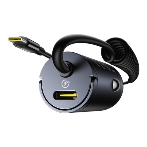 Ładowarka samochodowa USB-C z wbudowanym spiralnym kablem USB-C 30W - czarna