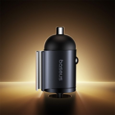 Ładowarka samochodowa USB-C z wbudowanym spiralnym kablem USB-C 30W - czarna