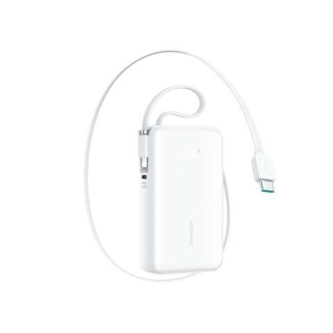 Powerbank 10000mAh 35W ze zwijanym kablem USB-C kablem-smyczą Lightning - biały
