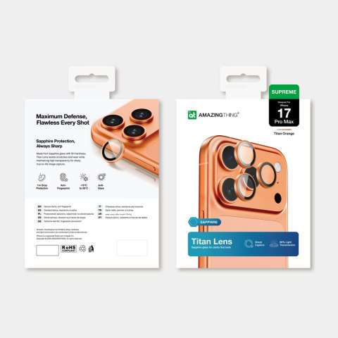Szkło na obiektyw do iPhone 17 Pro / Pro Max AR Sapphire - pomarańczowa ramka