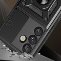 Etui pancerne z osłoną aparatu ringiem podstawką do Samsung Galaxy S25+ Hybrid Armor Camshield - czarny