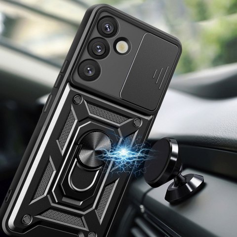 Etui pancerne z osłoną aparatu ringiem podstawką do Samsung Galaxy S25+ Hybrid Armor Camshield - czarny