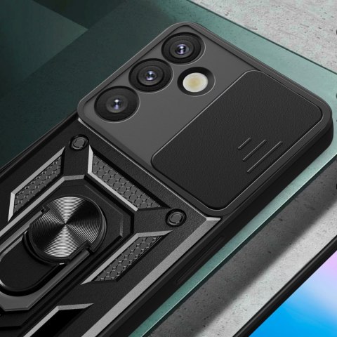 Etui pancerne z osłoną aparatu ringiem podstawką do Samsung Galaxy S25+ Hybrid Armor Camshield - czarny